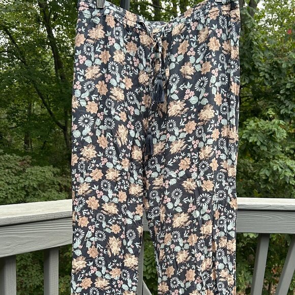 Cost Plus World Market Floral Straight Leg Pants - Black and Tan - Picture 3 of 9